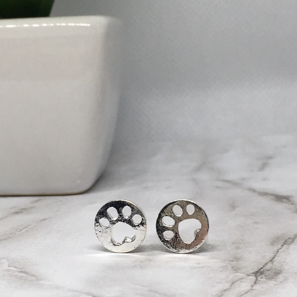 Jewelry - Minimalist Cat or Dog Paw Earrings Silver